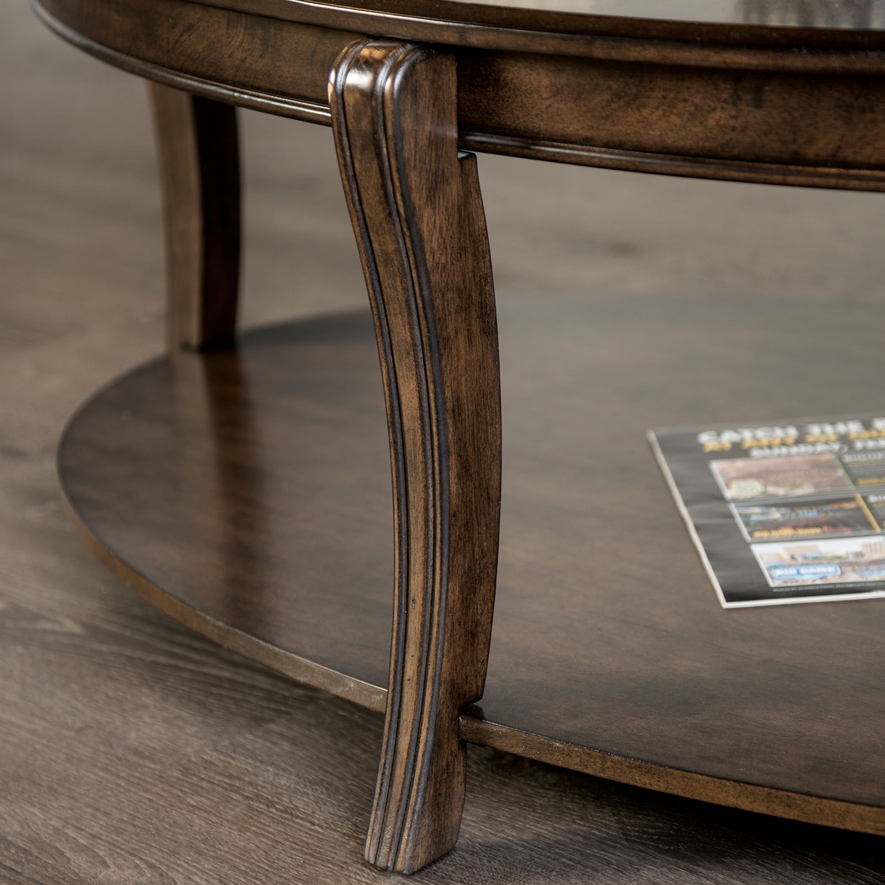 Furniture of America Orian Transitional 1-Shelf Wood Oval Sofa Table, Walnut