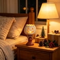 thumbnail image 4 of Halloween Lamp Indoor Tabletop Decorations, LED Lighted Wooden Pumpkin with Vintage Pedestal Stand and Rope Bow, 8.7 Inch Rustic Halloween Decor for Home Mantel Entryway, 4 of 6