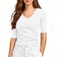 thumbnail image 5 of GigrtiJin Women's Short Sleeve T Shirts Casual Slimming V Neck Basic T Shirts Womens Solid Color Pull On Cropped Going Out Tees, 5 of 8