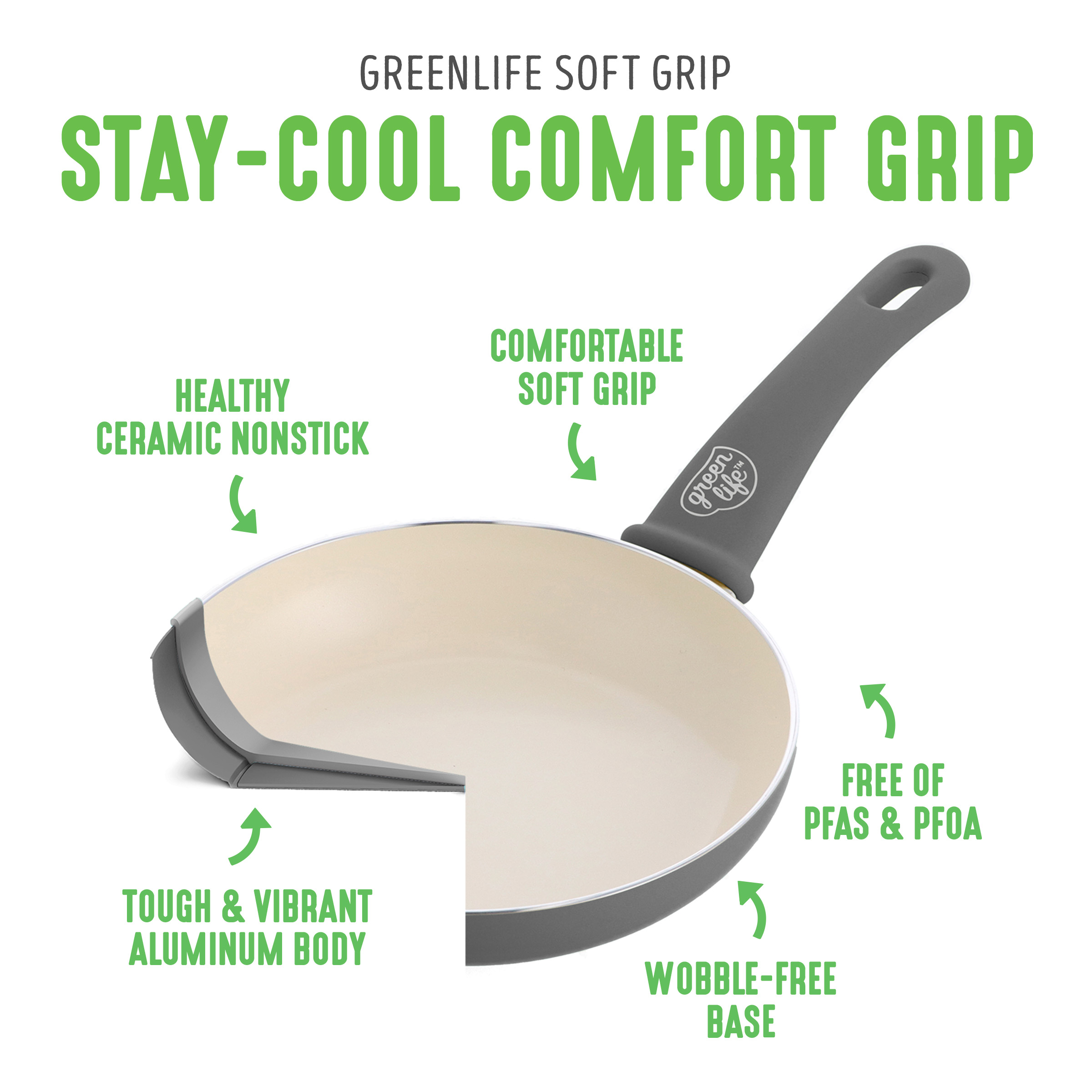 GreenLife 18-Piece Soft Grip Toxin-Free Healthy Ceramic Non-Stick Cookware Set, Gray, Dishwasher Safe - image 5 of 12