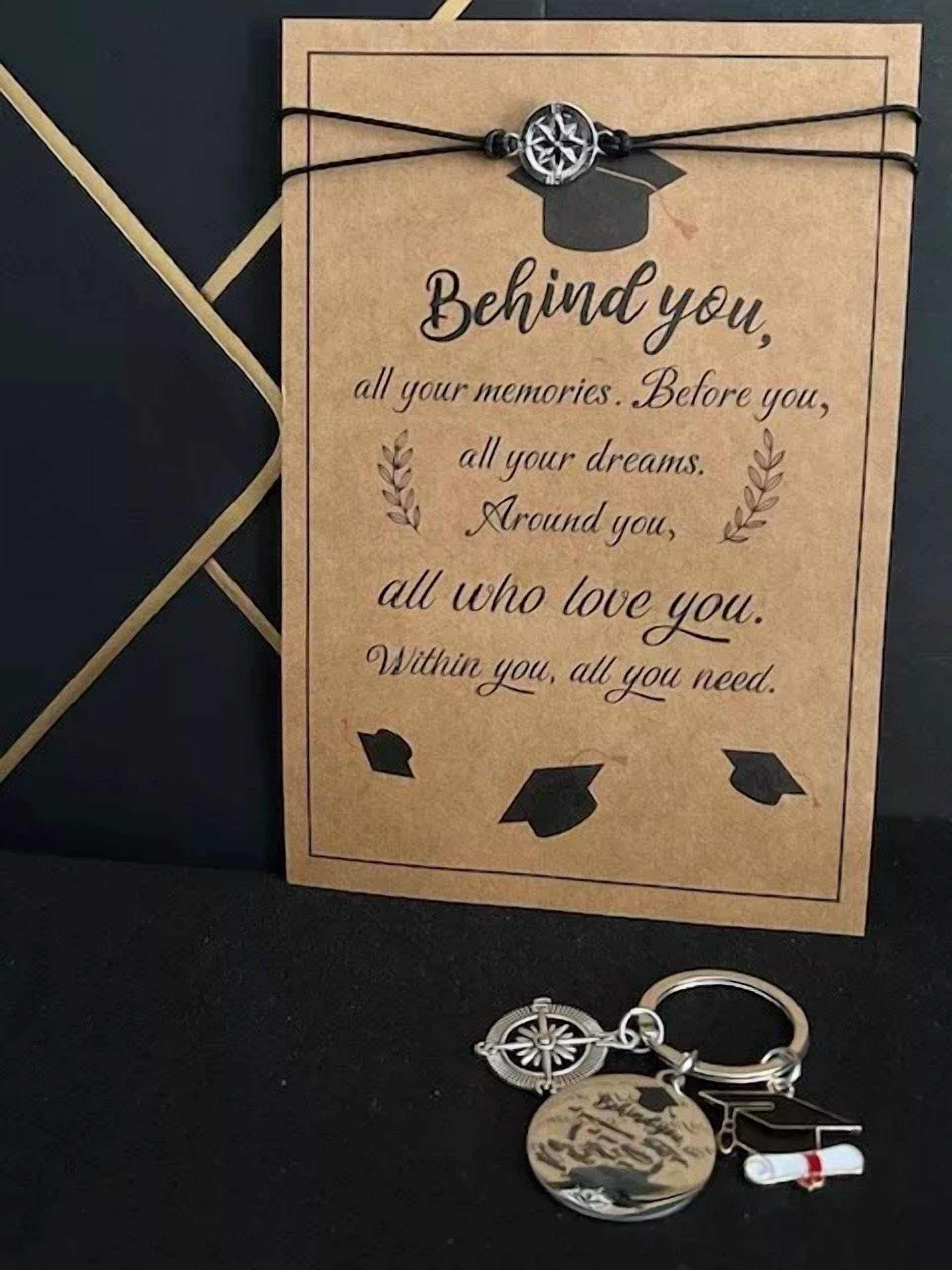 New 3Pc Graduation Card With Charm Keychain - High School Or College Grads!
