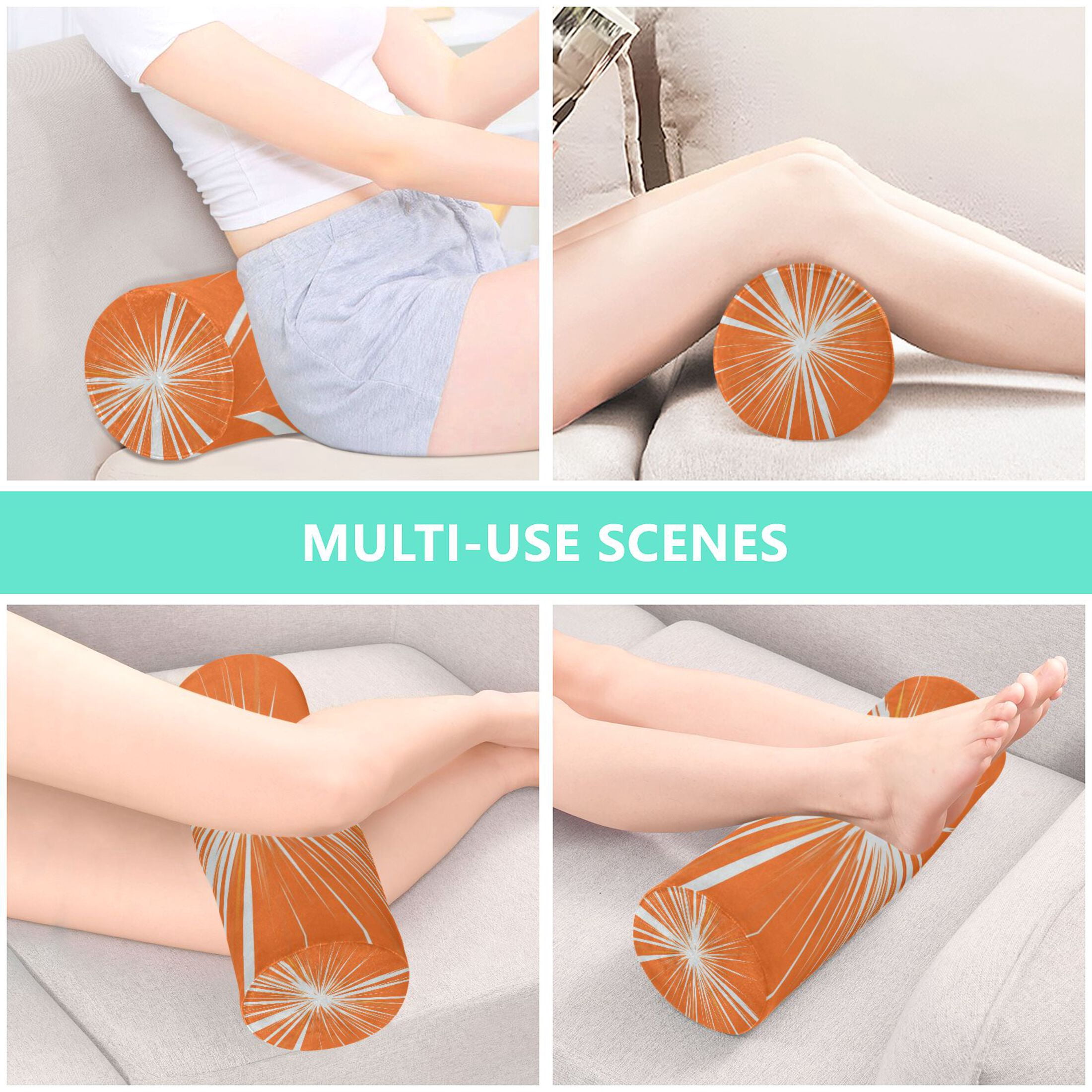 Neck pillow Round Cervical Pillow Cylindrical Pillow Lumbar Pillow Sofa Headrest Pillow Support For the Back, Neck and Head Orange Line