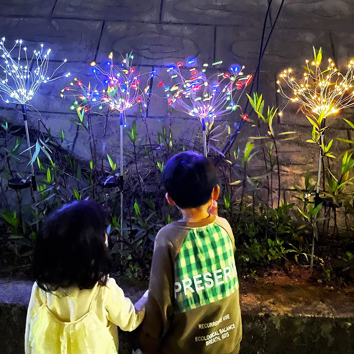 Solar Garden Lights Solar Firework Lights, 2 Pack 120 LEDs 2 Lighting Modes Waterproof Solar String Light for Garden Patio Walkway Pathway Party Wedding Decorative - Colorful