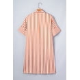 thumbnail image 5 of Women's Brown Stripe V Neck Shift Mini Dress – Casual Summer Style with Turn-up Cuffs, XL, 5 of 12
