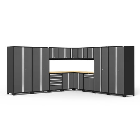 

NewAge Products Pro Series Gray 16 Piece Cabinet Set Heavy Duty 18-Gauge Steel Garage Storage System LED Lights Included