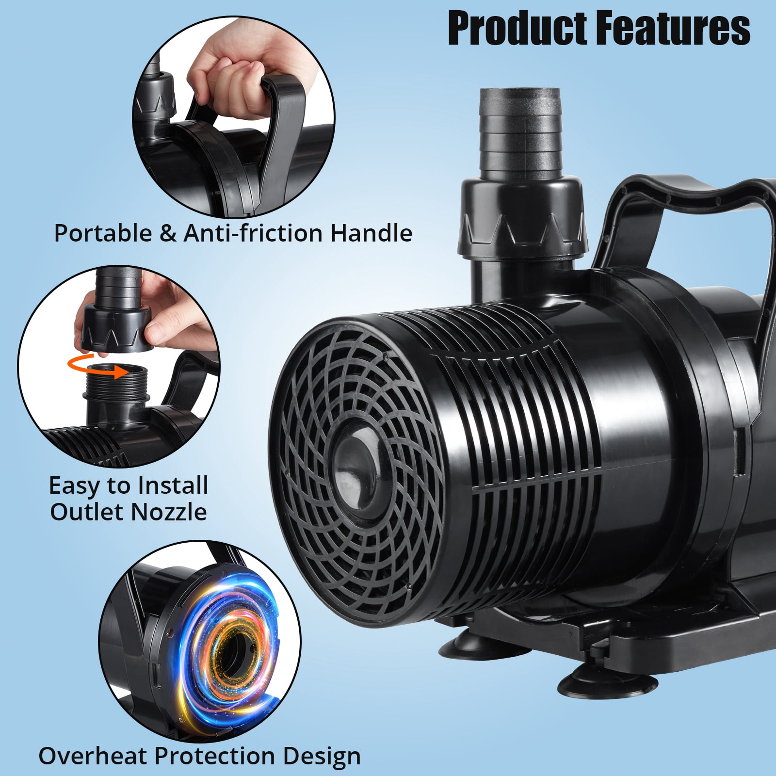 High Flow Large Fountain Submersible Water Pond Sump Pump Aquarium Electric Waterfall Pump w/ 16 FT Cord for Ponds, Fountains, Waterfalls and Water Circulation(4227GPH-150W, 31 FT Lift High)