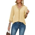 thumbnail image 3 of Gomelly Ladies Tops Lace Trim Blouse Elegant Shirts Women Plain Office Tunic Shirt V Neck Yellow 2XL, 3 of 5
