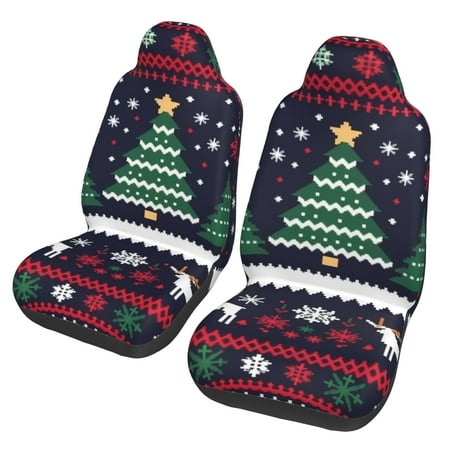Knitted Christmas Deer Snow (1) Print Car Seat Covers Universal Auto Front Seats Protector Fits for Car SUV Sedan Truck