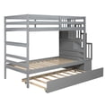 thumbnail image 6 of Bunk Bed Twin Over Twin, Twin Bunk Beds with 4 Steps Staircase & 11" Full Length Security Guardrail, Built-in Trundle Bed, Bunk Beds Twin Over Twin in Wooden for Teens & Adults, Grey, 6 of 8