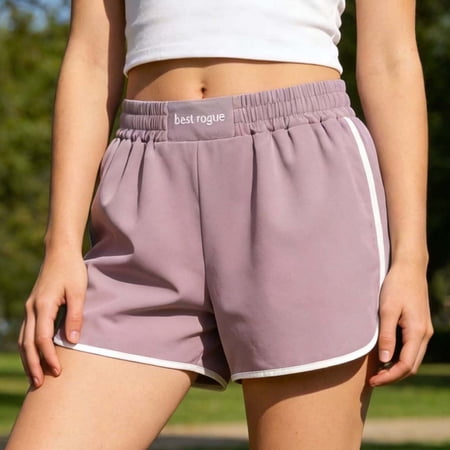 ITSAME Athletic Shorts for Girls Loose Fit Elastic Waist Letter Embroidery Summer Casual Active Shorts Purple