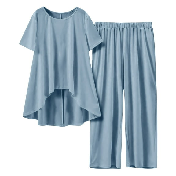Mgmyaa Womens Pajama Sets Short Sleeve High-Low T-Shirt and Long Pajama Pants Soft Sleepwear Pj Lounge Sets