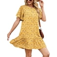 thumbnail image 6 of SHIBEVER Boho Dresses for Women Summer Short Sleeve Shirt Dress Casual Crewneck Ruffle Hem Swimming Skirts Loose Mini Dresses, 6 of 9