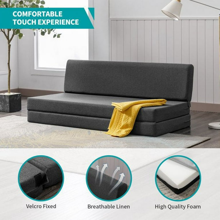 Balus Convertible Sofa Bed Living Room Couch Futon Chair Adjule Backrest Foldable Floor Sleeper For Small Apartment Guest Gray