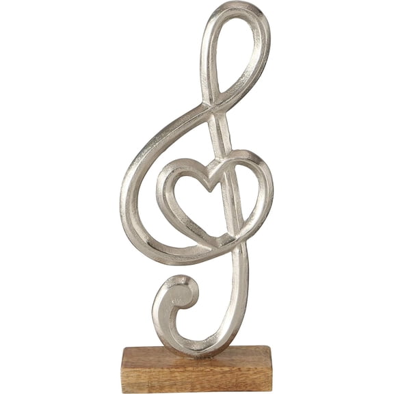 Virtuoso Silver Music Sculpture, Mounted, Gallery Base, Mango Wood, and Hand-cast Aluminum