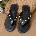 thumbnail image 5 of Women's Pearl Studded Thong Flip Flops for Summer Beach Daily Casual Outdoor Walking Black 5.5, 5 of 9