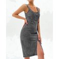 thumbnail image 4 of sicmoss Women's Grey Sleeveless Bodycon Denim Dress Midi Side Slit, 4 of 7