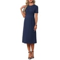 thumbnail image 2 of INSPIRE CHIC Women's Maternity Dress A Line Crewneck Short Sleeve Stretchy Summer Office Work Midi Pregnancy Dresses XL Blue, 2 of 6