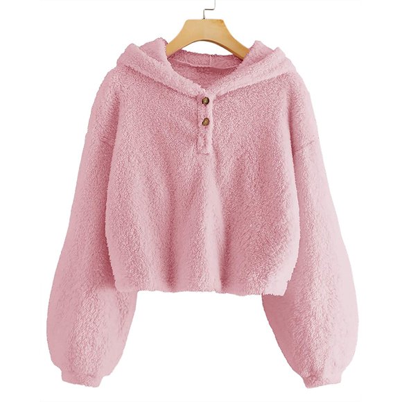 matoen Kids Girl's Fleece Hoodie Warm Loose Pullover Jacket Top Coat