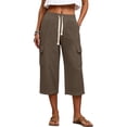 thumbnail image 3 of Cargo Capri Pants for Women with Pockets Straight Leg Loose Fit Drawstring Waisted Casual Capris, 3 of 8