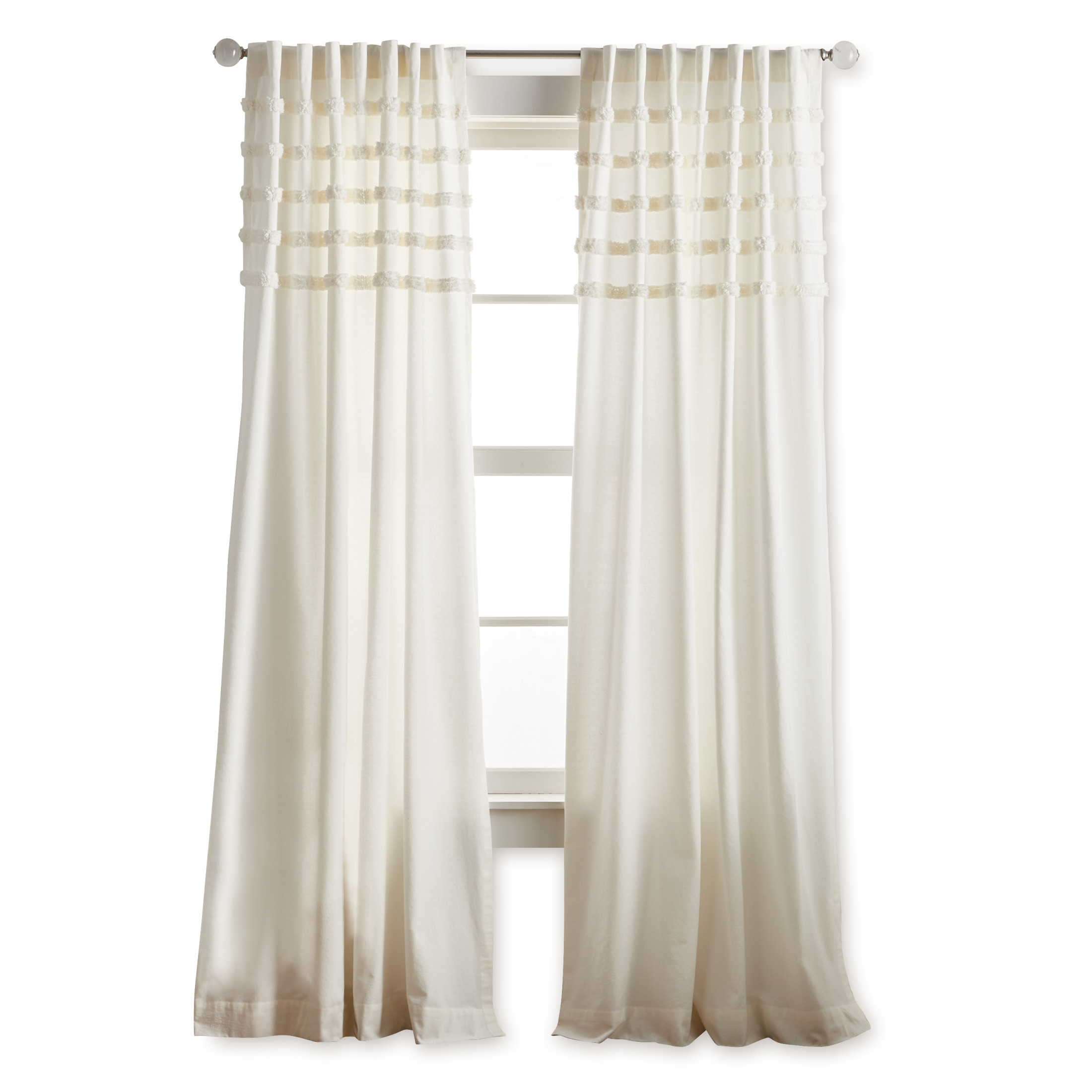 Martha Stewart Water's Edge Tufted Curtain Panel Pair, White, Back Tab, Light Filtering, Indoor, Adult, 2 Piece Set, 50"x 84"