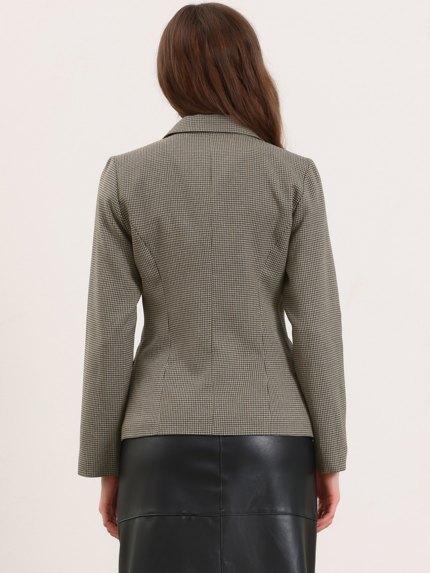DARING DIVA Women's Houndstooth Lapel Collar One Button Jacket M Brown