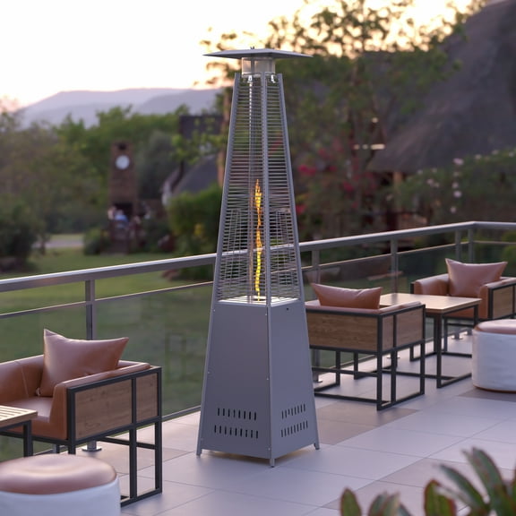 Emma Oliver Outdoor Patio Heater - Silver - 7.5 Feet Round Steel Patio Heater - 42,000 BTU's