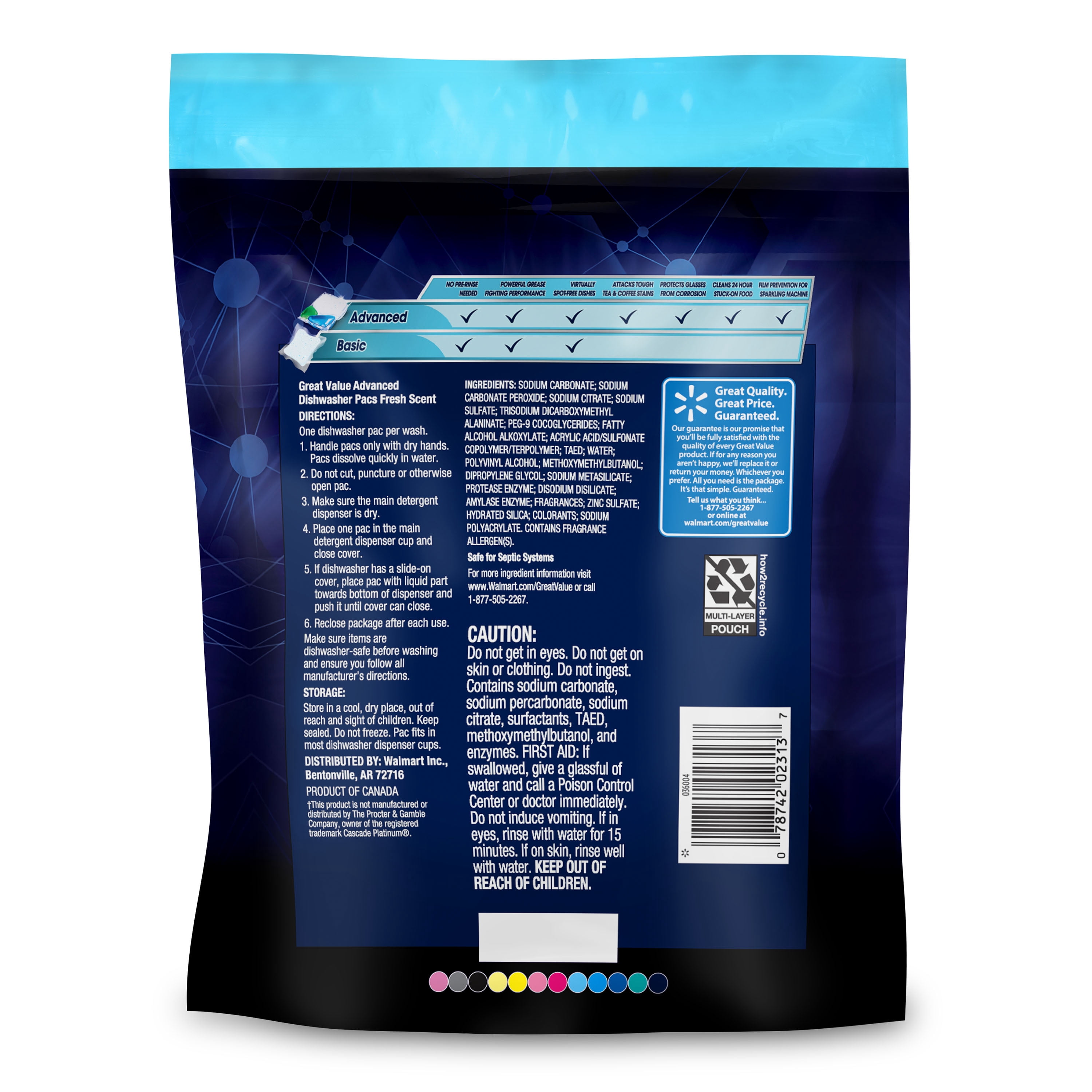 Great Value Advanced Dishwasher Pacs, Fresh Scent, 32 Count