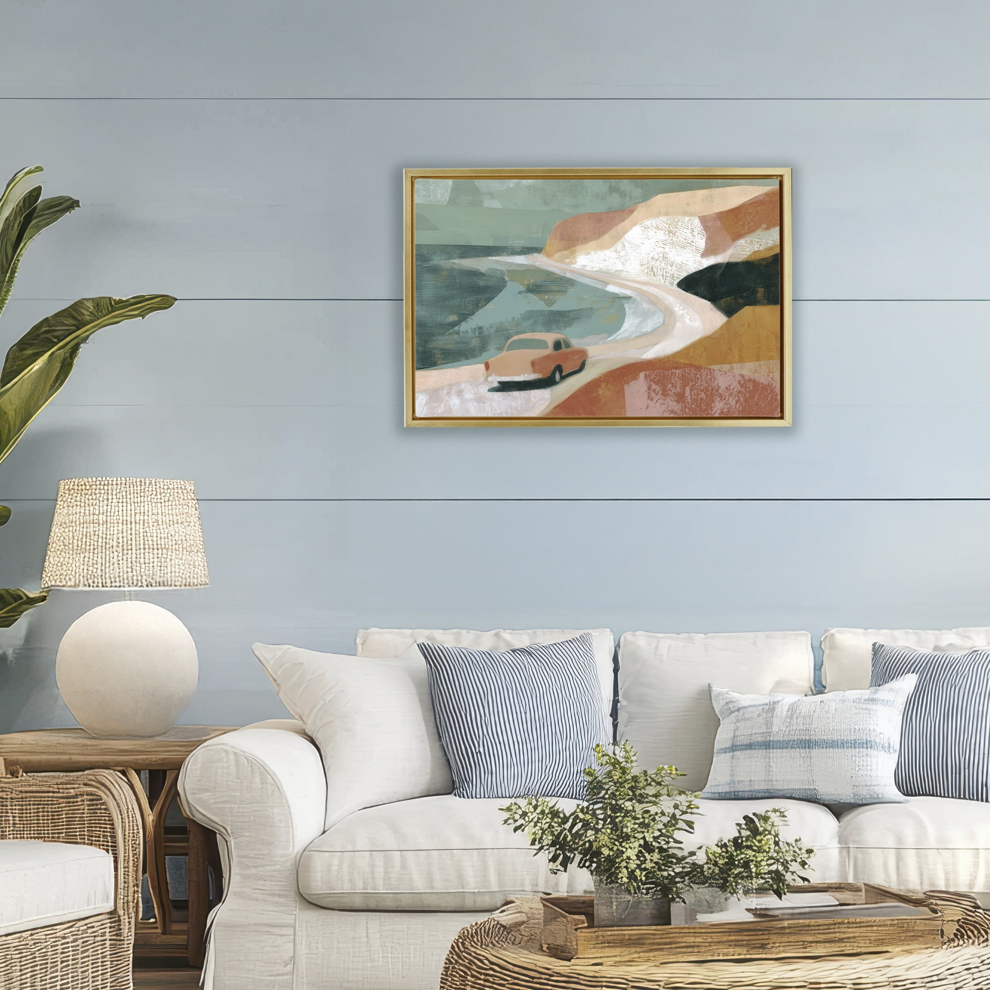 Stupell Industries Classic Car on Coastal Highway Gold Framed Floater Canvas Wall Art, design by Chromatic Storm Studio