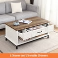 thumbnail image 3 of WAMPAT Farmhouse Coffee Table, with Blue LED Lights, Large Rectangle Center Table with 1 Drawers and Open Storage Shelf for Living Room, 42", White/Oak, Wood/Metal, 3 of 7