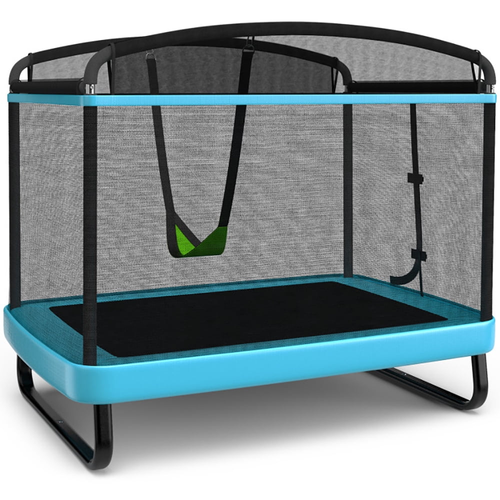 Aimee Lii 6 Feet Kids Entertaining Trampoline with Swing Safety Fence, Outdoor Kids Trampoline, Blue Aimee Lii 6 Feet Kids Entertaining Trampoline with Swing Safety Fence, Outdoor Kids Trampoline, Blue