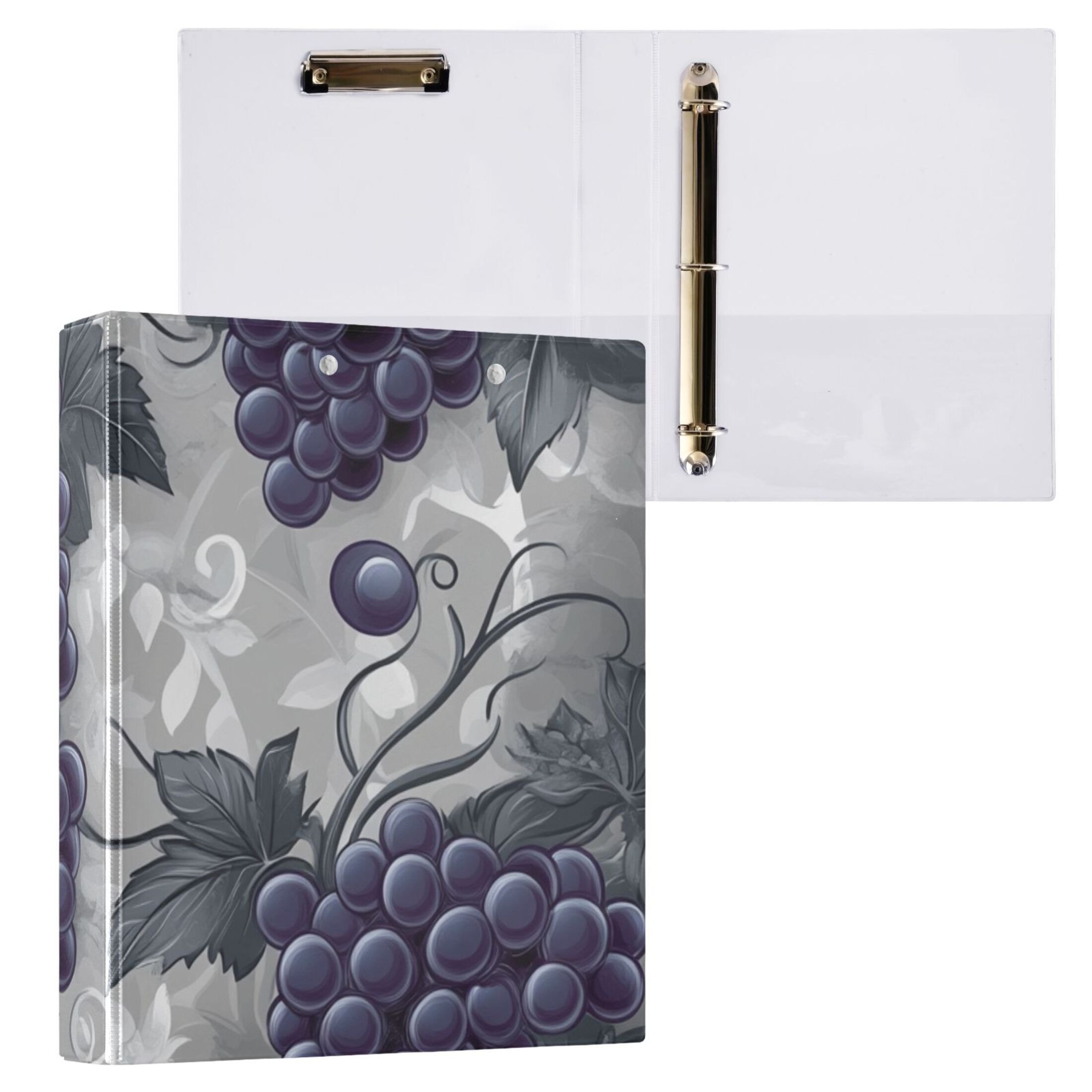 Grapes and Leaves 3 Ring Binders 1.5 inch Hardcover File Folders with Interior Pockets A4 Size Organizer for School Office Hospital