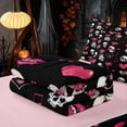thumbnail image 5 of Homewish Halloween Skull Skeleton Zipper Twin Comforter Sets with Fitted Sheet and 2 Pillowcases for Girls, Love Heart Lips Zipper Bedding Set, Black Hot Pink White, Pink Reversible, 5 of 7