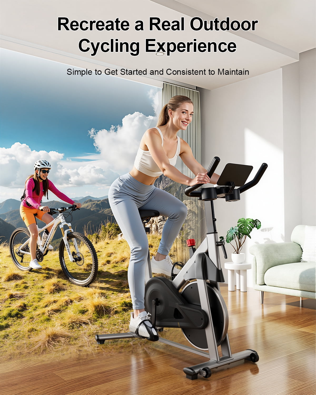 Superun Exercise Bike, Stationary Bikes for Home with Brake Pad, Low Noise  Bike with 300LBS Weight Capacity, Indoor Cycling for Home Gym with Pad Mount LCD Monitor and Cup Holder