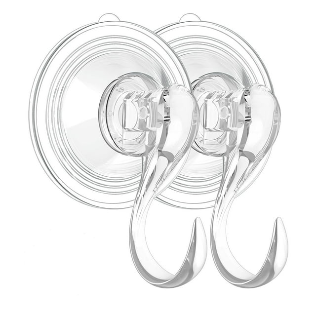 Ganchos de ventosa grandes transparentes reutilizables para trabajo pesado, ganchos fuertes para baño, vidrio y todas las superficies lisas en el interior (paquete de 2)