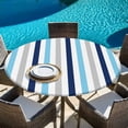 thumbnail image 6 of Navy Blue Stripe Round Tablecloth, Fitted Table Cover with Elastic for 45"-54" Round Tables, Ombre Geometric Grey Vertical Striped Table Cloth Outdoor Indoor Dinning Party Waterproof Tablecloths, 6 of 7
