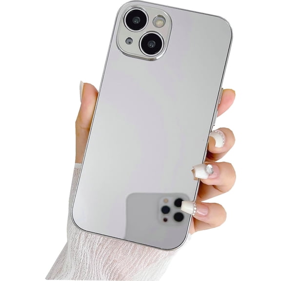 iPhone 15 Plus Mirror Case, Glossy Hard Mirror Silver Plating Cute Women Girls Makeup Mirror Case Shockproof Camera Full Protection Case for iPhone 15 Plus