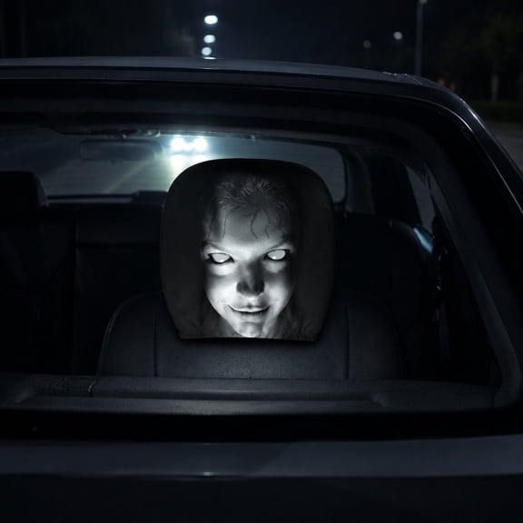Clearance Volra Ghost Face Car Headrest Covers, Soft Polyester Fabric with Funny Cartoon Print, Stretchy Seat Headrest Protector for Auto Interior Decoration(#1)