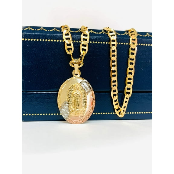 14K Gold Filled Pendant 26x18mm Virgen De Guadalupe Necklace 20” Tri-Color   - Prime Jewelry 269