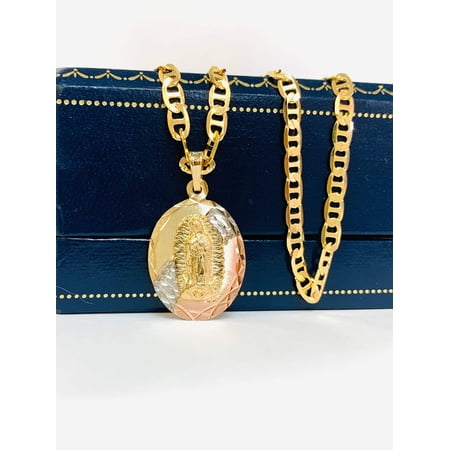 14K Gold Filled Pendant 26x18mm Virgen De Guadalupe Necklace 20” Tri-Color - Prime Jewelry 269