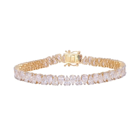 Keeva Jewels IGI Certified 11.87 Carat E-F/VVS-VS Pear Shape Lab Grown Diamond Zig-Zag 7 Inch Tennis Bracelet Made in 14K Yellow Gold