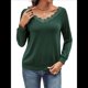 thumbnail image 3 of Camisetas con Cuello en V para Mujer, Blusas Bonitas de Encaje de Larga, Blusas Casuales Elegantes para Otoño e Invierno, Camisetas Modernas. Verde Oscuro L, 3 of 10
