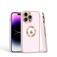 thumbnail image 2 of Designed for Apple iPhone 15 (6.1") PU UV Leather Design Hybrid with Chrome Circle PC Hard Shockproof Bumper Full Body Protective Phone Case Cover [Light Pink / Gold], 2 of 3