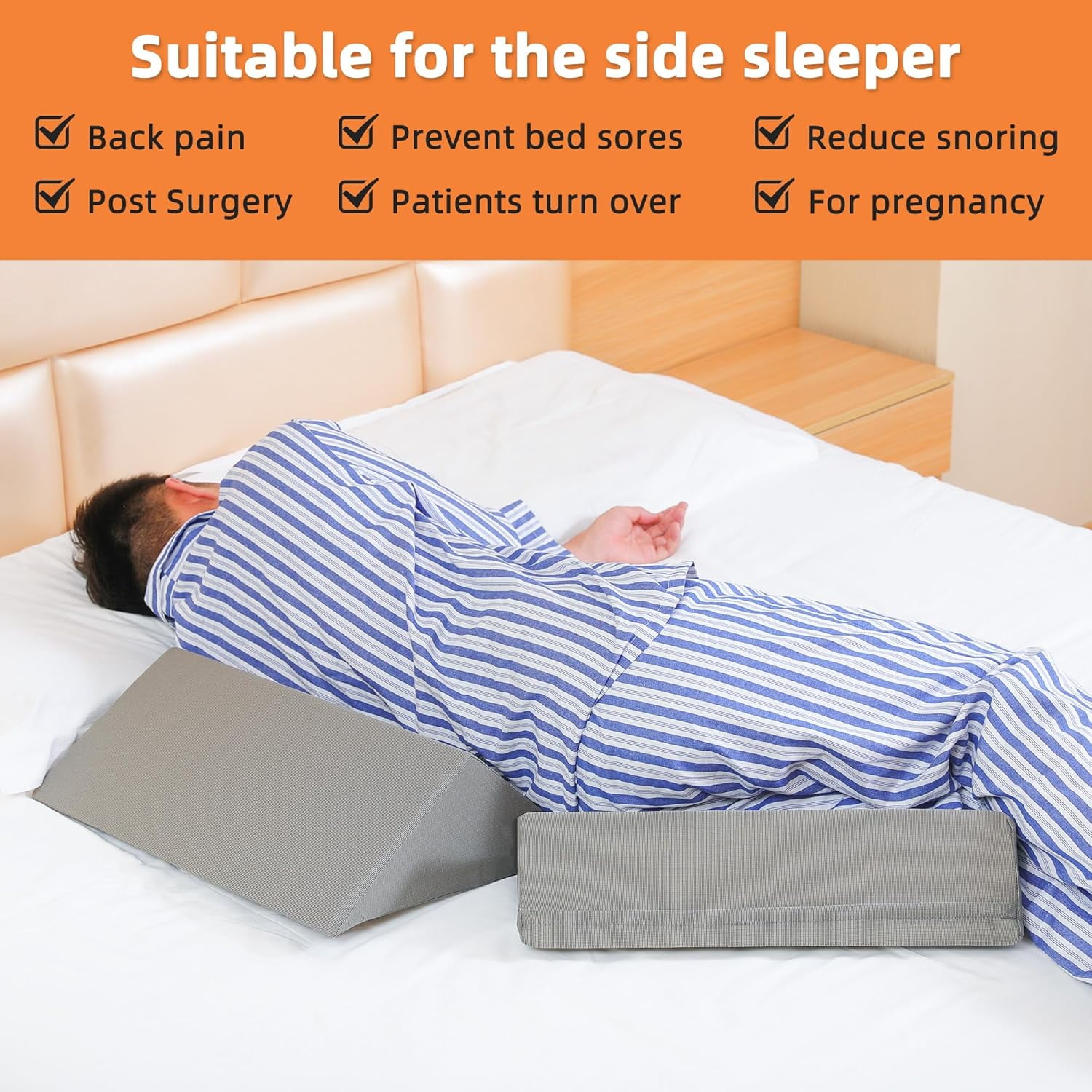 Bed Wedges & Body Positioners (3 in 1), 40 Degree Wedges for Bed Positioning,Positioning Pillows for Elderly, Wedge Pillow for Bed Sores, Side Sleeping, After Surgery, Knees Elevated,Back Pain