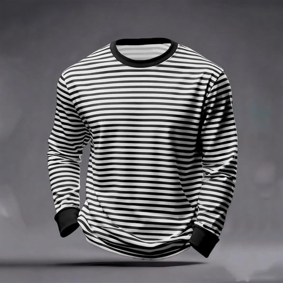 COSFO Men T Shirts Striped Cotton Long Sleeve Tops Regular Crew Neck Basic Lightweight Pullover Mens Graphic Tees