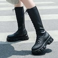 thumbnail image 5 of JUSLIO Boots for Women,Chunky Heel Boots Fashion Casual Slip on Platform Comfort Solid Color Lace Up Womens Boots,, 5 of 9