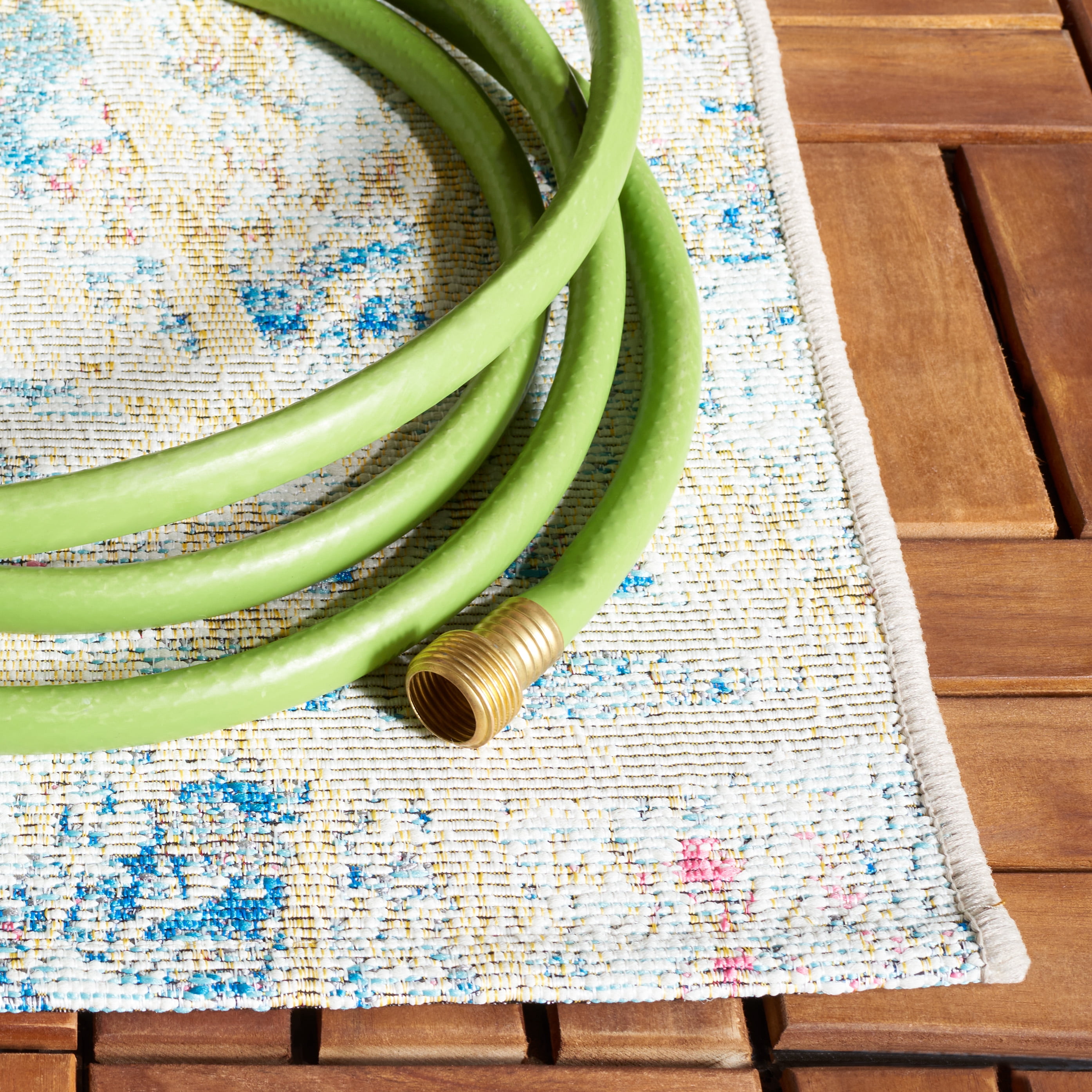 SAFAVIEH Barbados Tobon Botanical Indoor/Outdoor Runner Rug, Light Blue/Ivory, 2'8" x 8'