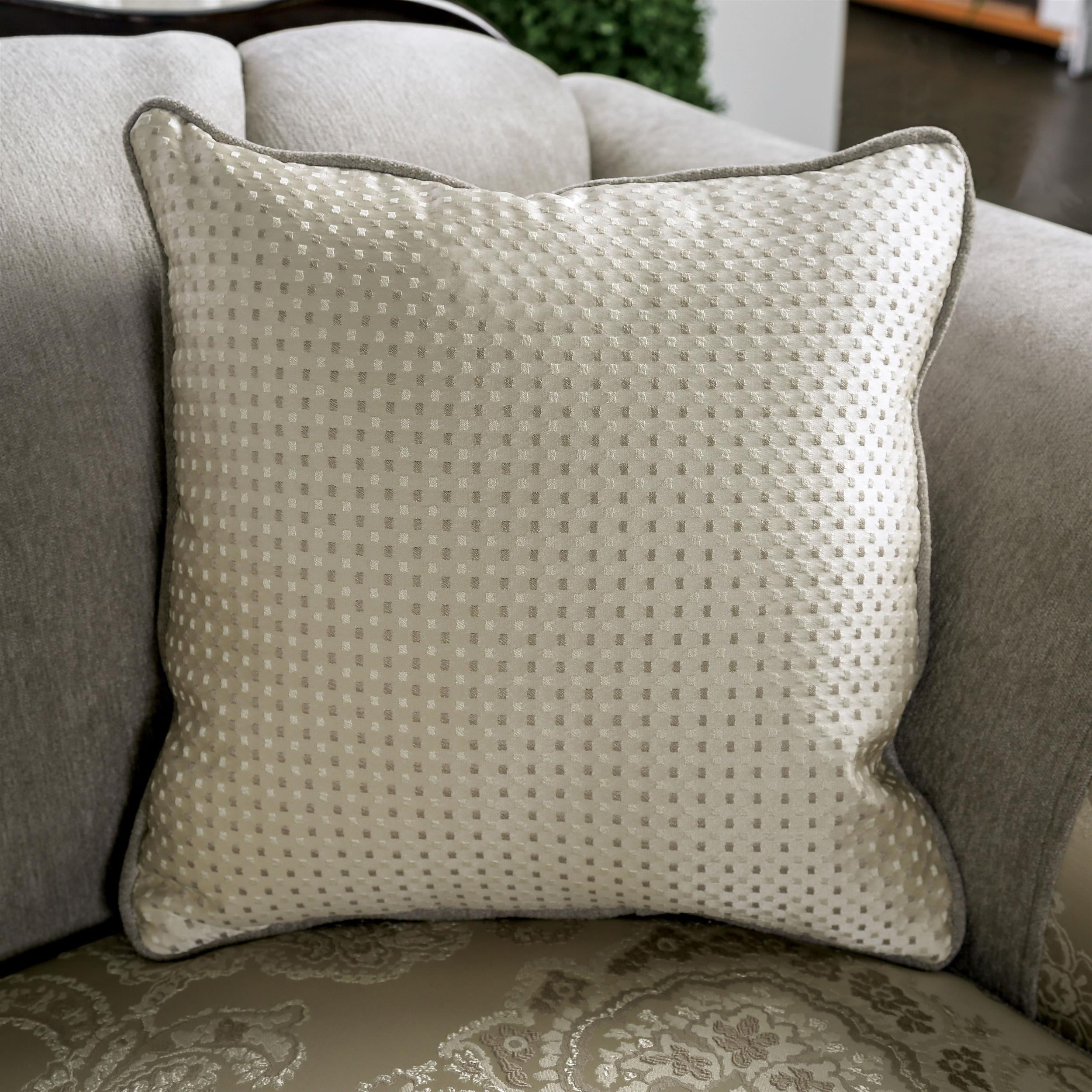 Furniture of America Faux Leather Eston Traditional Chenille Upholstered Sofa, Ivory