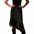 thumbnail image 3 of Women Lace Trim Satin Long Skirt Silk Lace Skirt Elegant Flowy A Line Midi Underskirt Black Print M, 3 of 5
