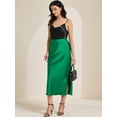 thumbnail image 2 of DARING DIVA Women's Satin High Waist Elastic Waist Split A Line Midi Skirts M Green, 2 of 6
