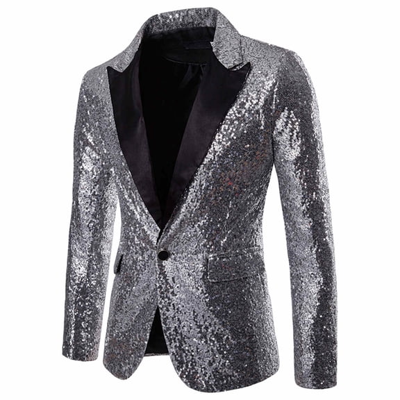 IWRICH Men's One Button Sequin Dress Suit Jacket Party Festival Tuxedo Sport Coat Silver XXXXXXL